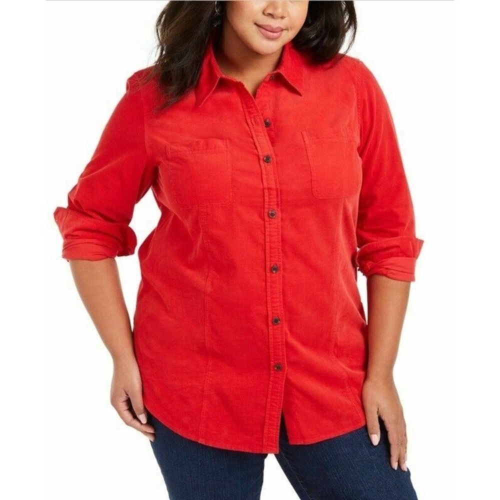 Charter Club Plus Red Corduroy Button Down Top Size 0X